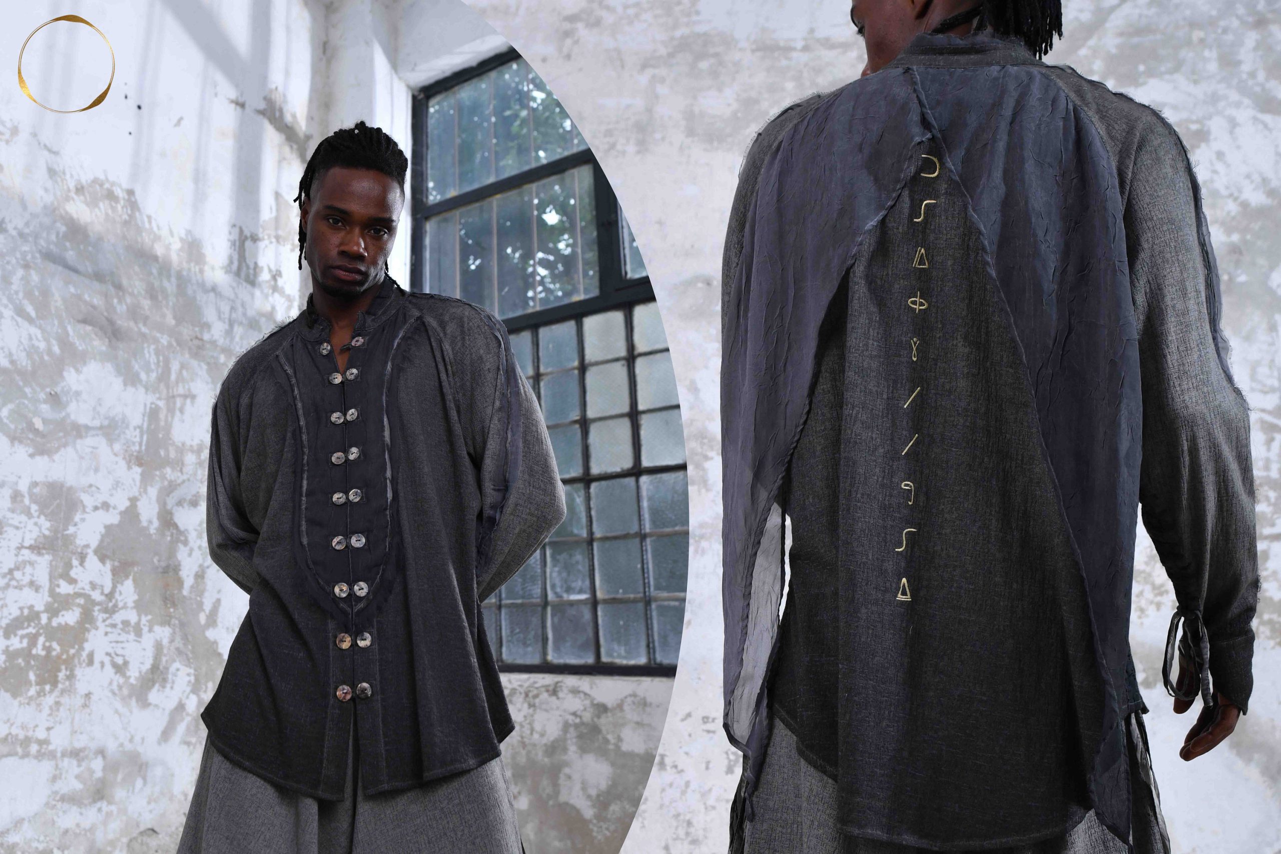 Black Menswear Shirt Boho Men Ceremony Outfit Sustainable