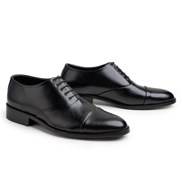 Black Grained Leather Captoe Oxford Dress Shoes Bella